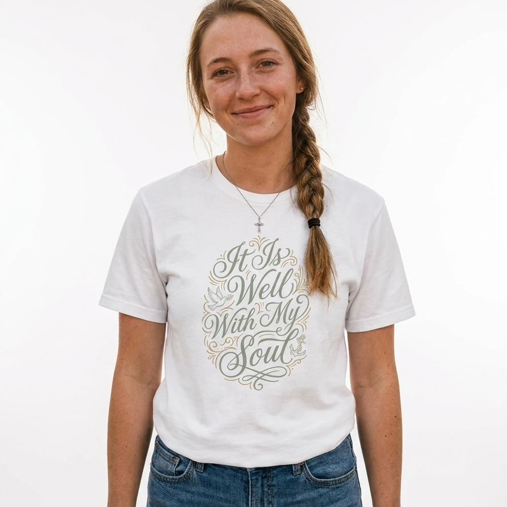 It Is Well With My Soul t-shirt worn by a model